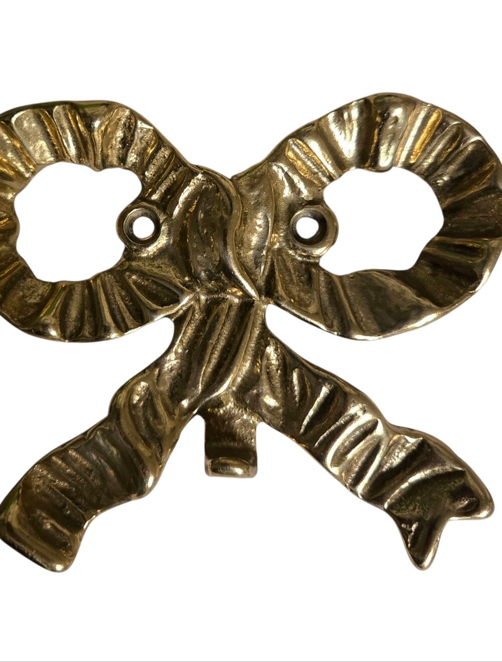 vintage 1980s  solid brass ribbon bow wall hook